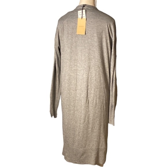 HALOGEN- grey cashmere blend lightweight open front longline cardigan w/pockets - Picture 3 of 14